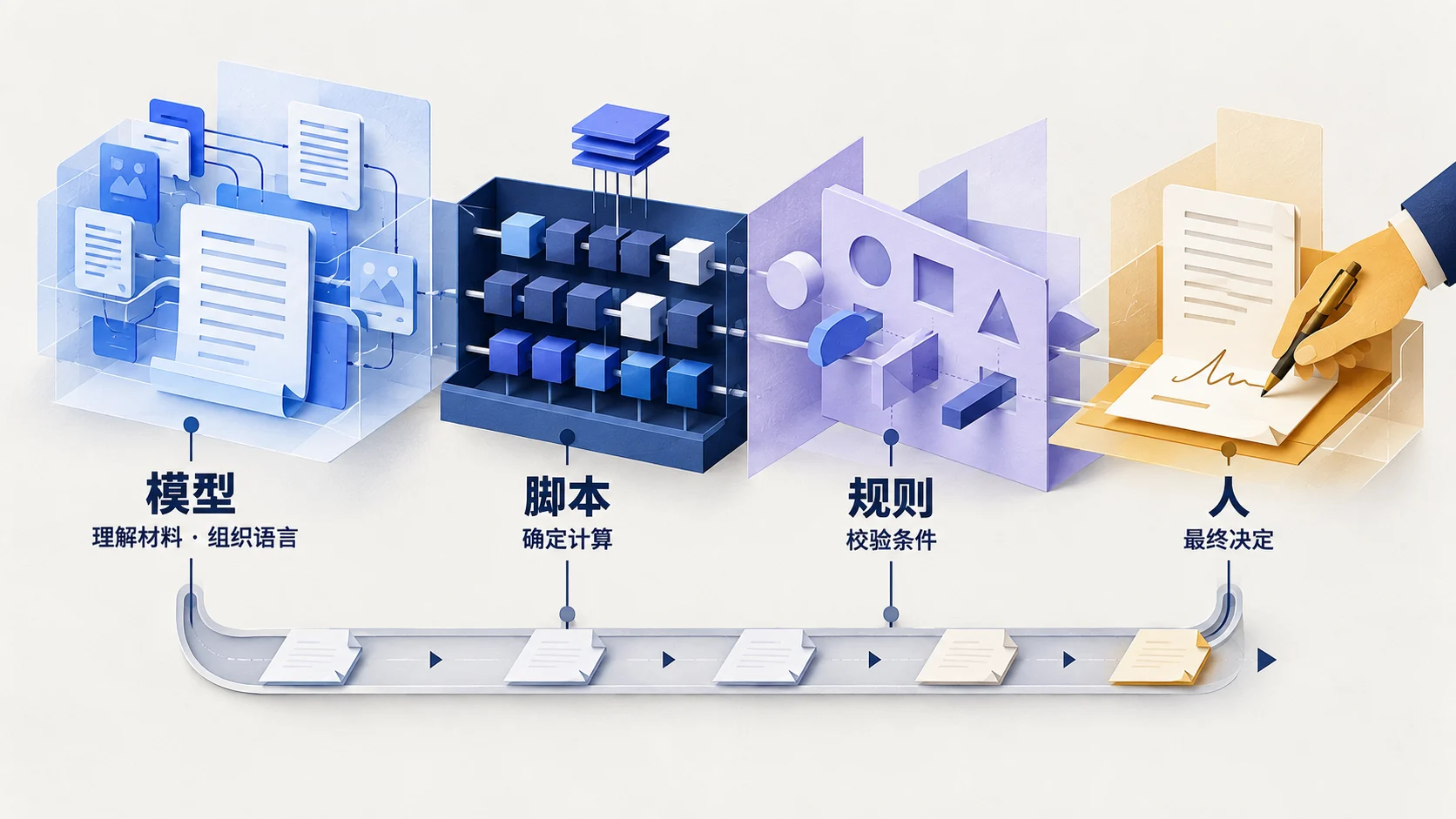 模型、脚本、规则与人的职责分工
