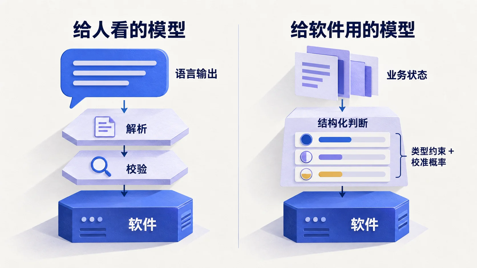 给人看的语言输出与给软件用的结构化判断对照